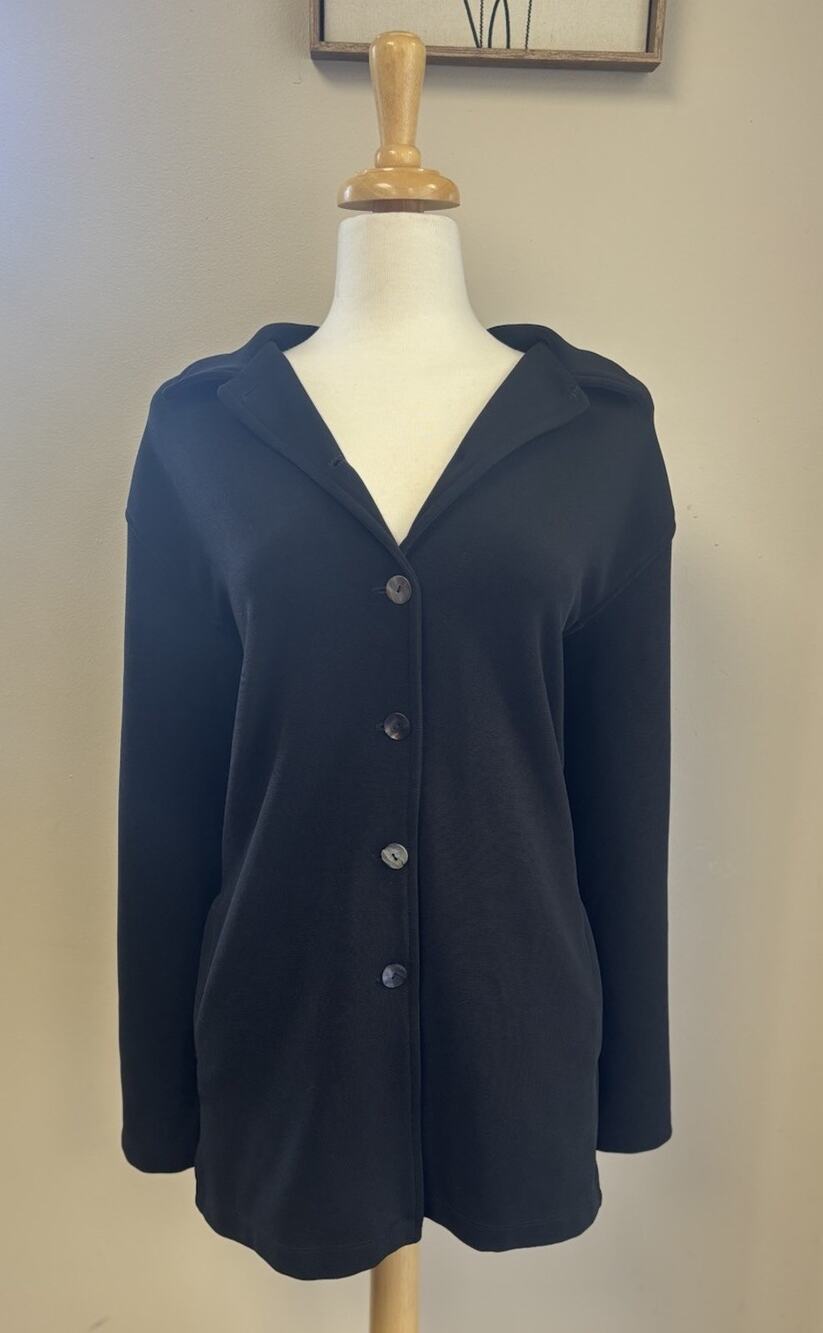 CHICO’S DESIGN V-Neck Button-Front Shirt Jacket Black Size 3 (XL) NEW